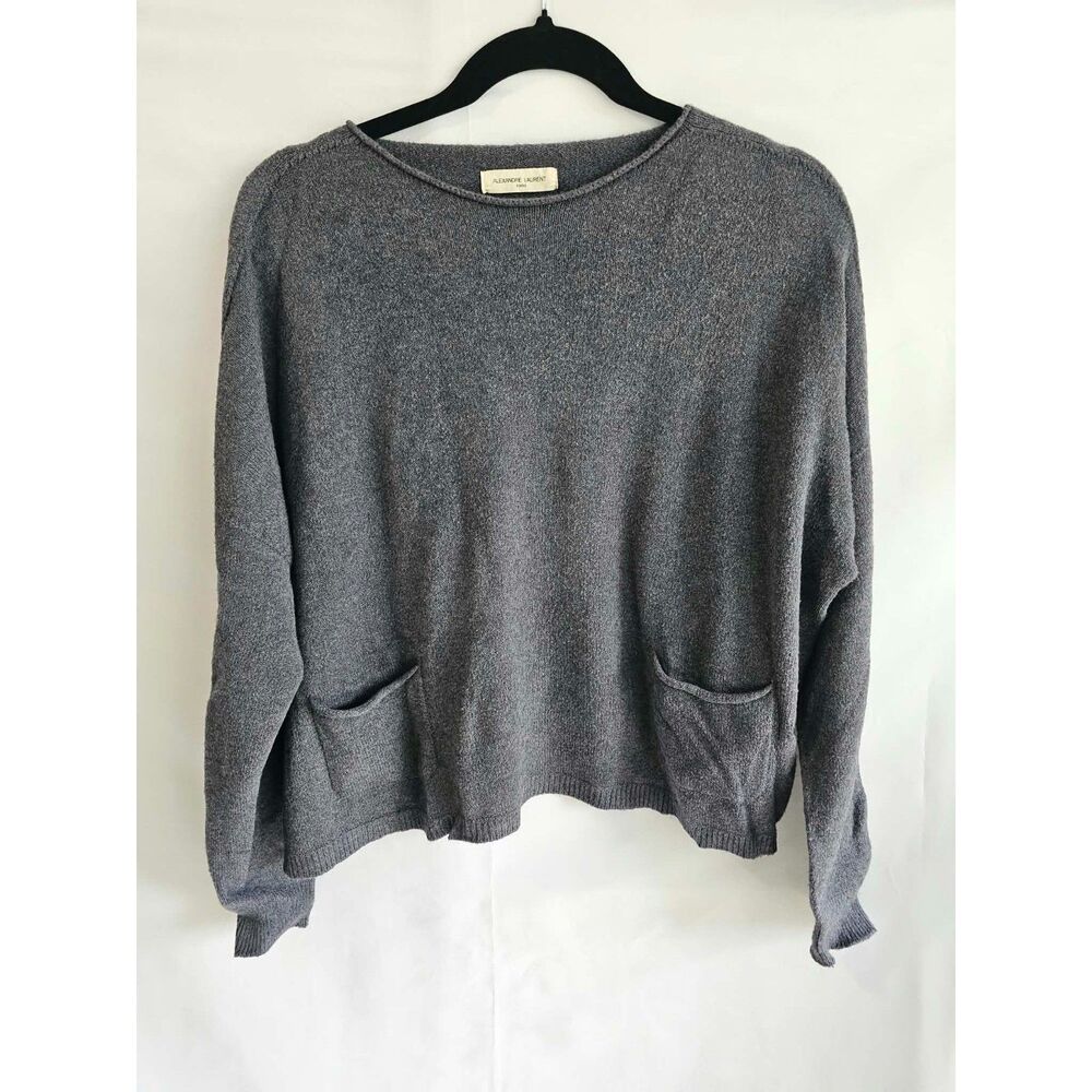 Alexandre Laurent Paris Gray Knit Sweater Italian Made Oversized Pocket Pullover